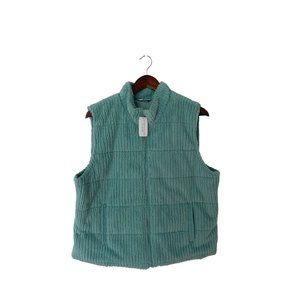 Christopher & Banks Green aqua Full Zip Vest fuzzy soft plush sherpa Large/L